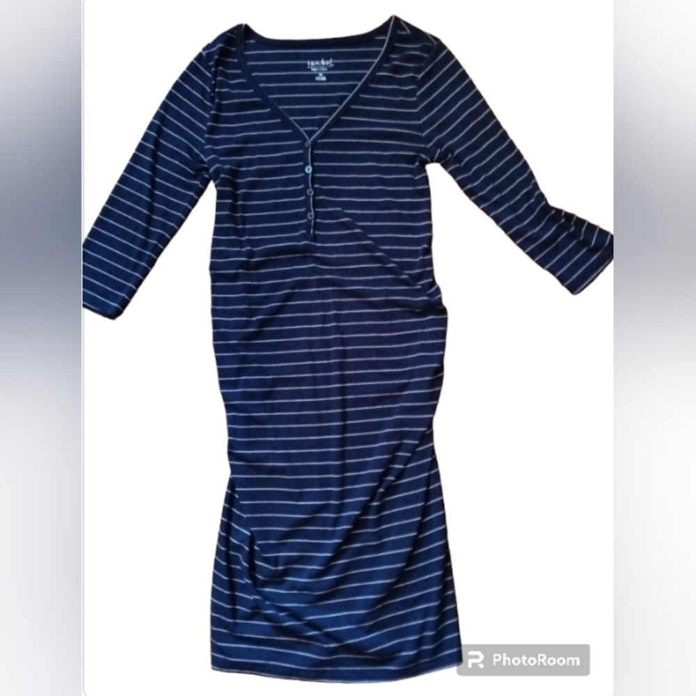 Isabel Maternity by Ingrid & Isabel Navy Blue & White Striped Midi Dress